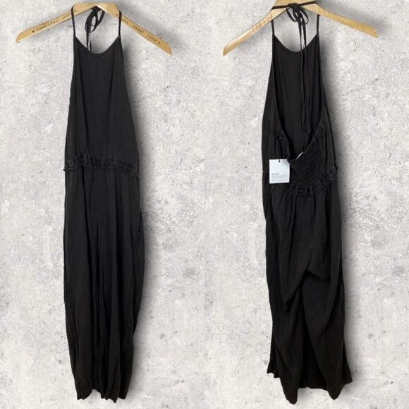 NWT Bella Dahl Smocked Back Halter Jumpsuit Carbon Grey Size XS Wide Leg Tencel - Picture 3 of 15